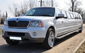 Front view of the White Navigator Limousine in Gdansk Poland