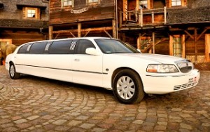 Side view of the white Lincoln Town Car Limousine Poznan, Poland